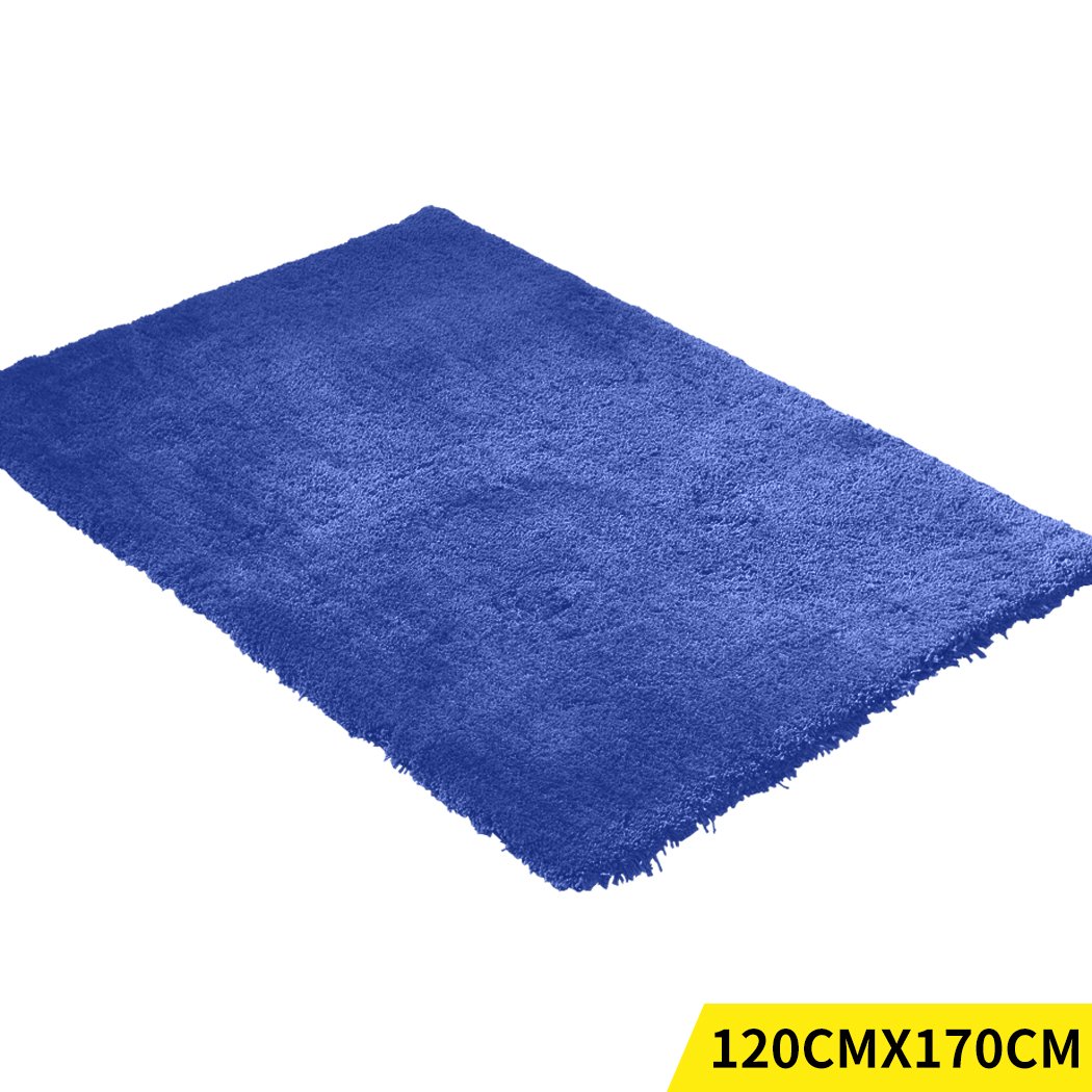 Ultra Soft Anti Slip Rectangle Plush Shaggy Floor Rug in blue, measuring 120x170cm, showcasing its thick pile and non-slip backing.