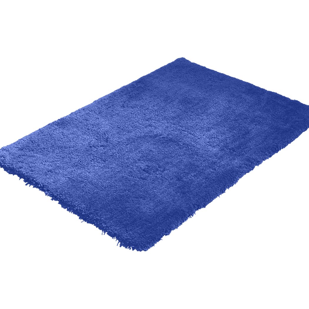 Ultra Soft Anti Slip Rectangle Plush Shaggy Floor Rug in blue, measuring 120x170cm, showcasing its thick pile and non-slip backing.