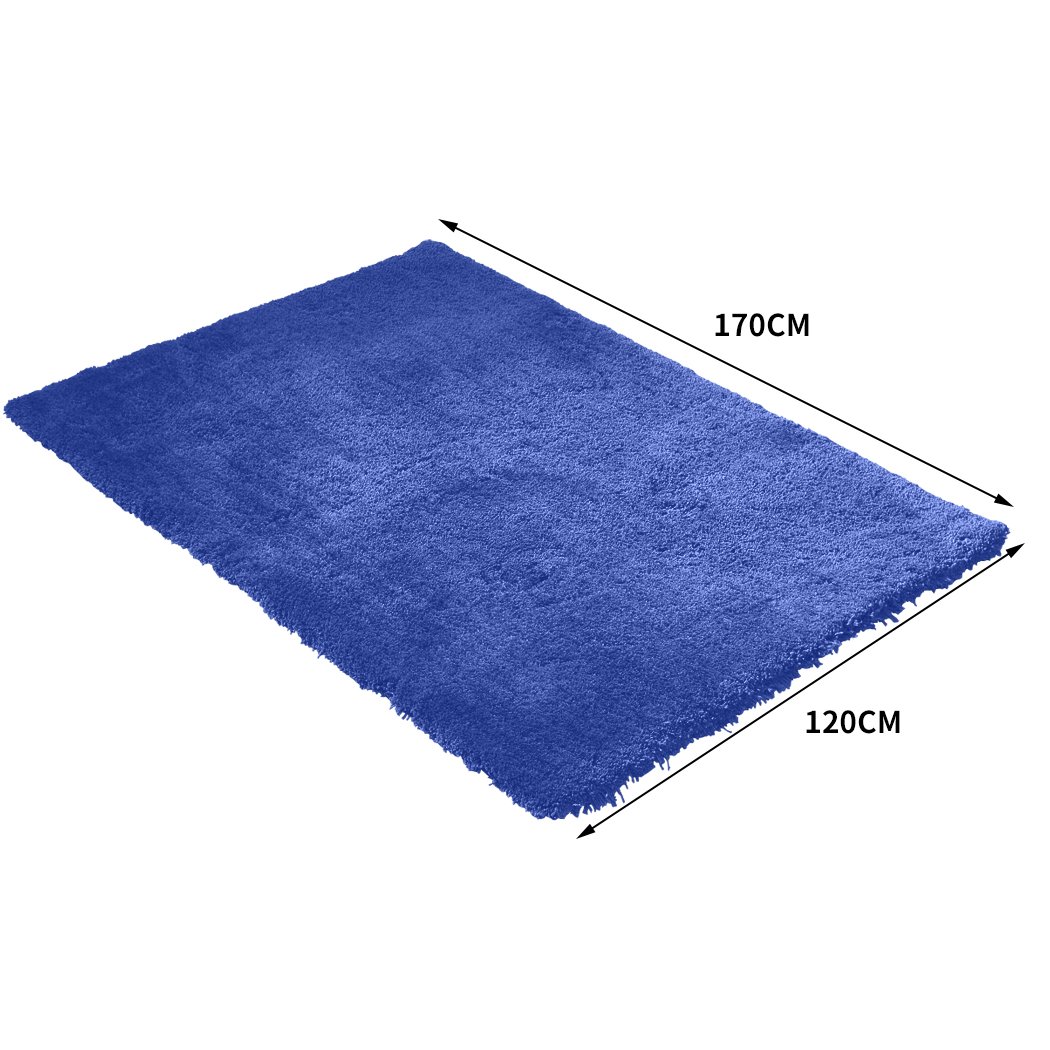 Ultra Soft Anti Slip Rectangle Plush Shaggy Floor Rug in blue, measuring 120x170cm, showcasing its thick pile and non-slip backing.