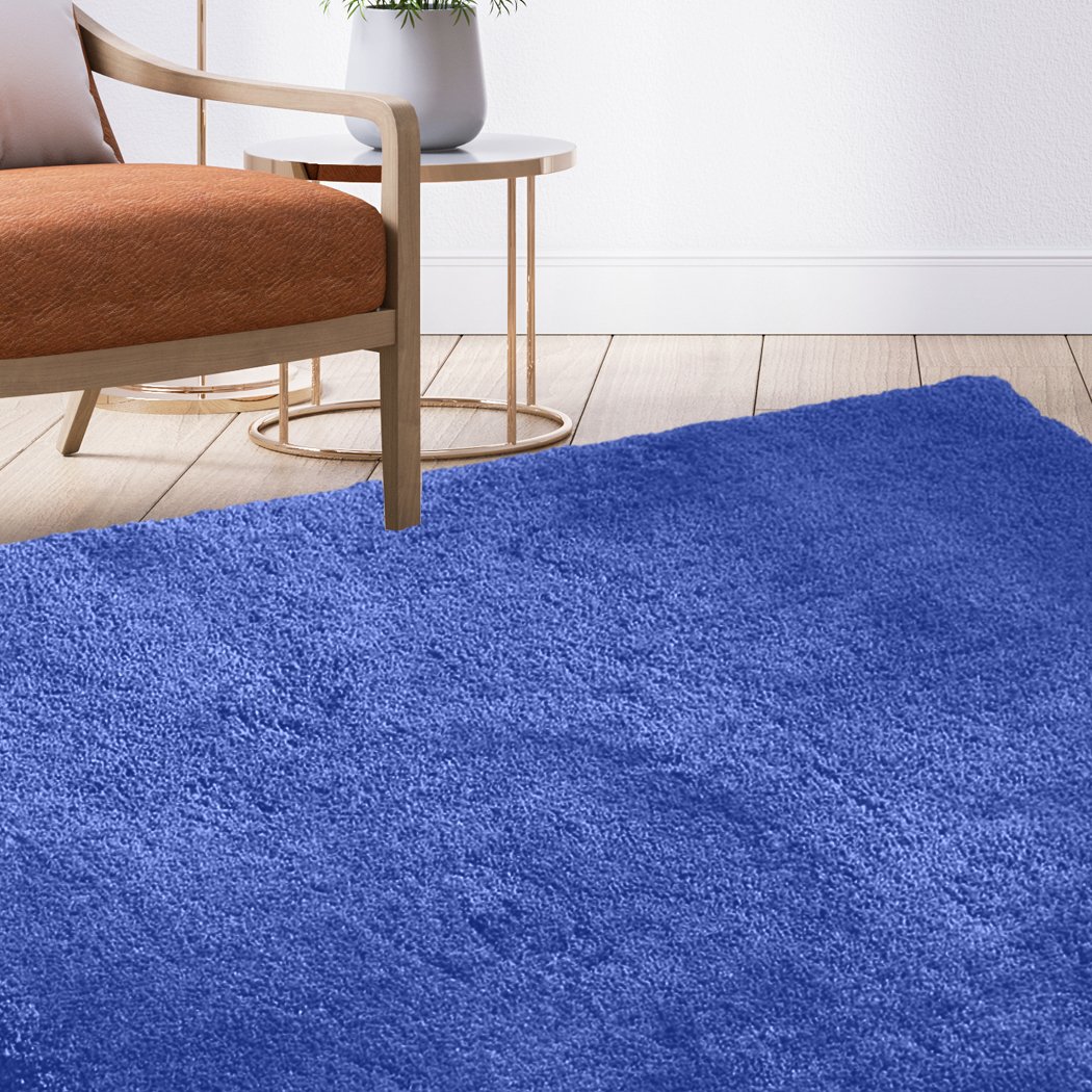 Ultra Soft Anti Slip Rectangle Plush Shaggy Floor Rug in blue, measuring 120x170cm, showcasing its thick pile and non-slip backing.