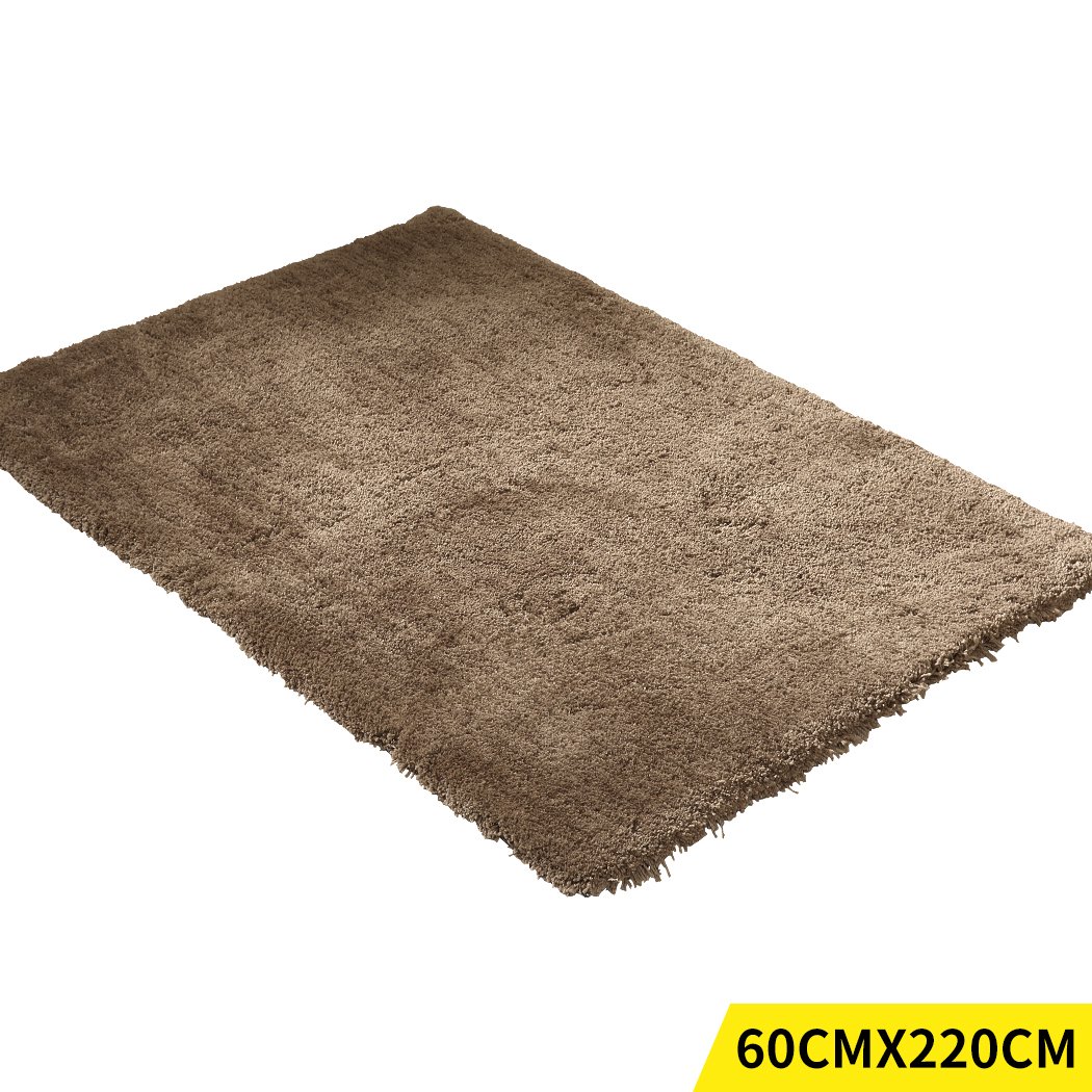 Ultra Soft Anti Slip Rectangle Plush Shaggy Floor Rug in Taupe, showcasing its thick pile and non-slip backing.