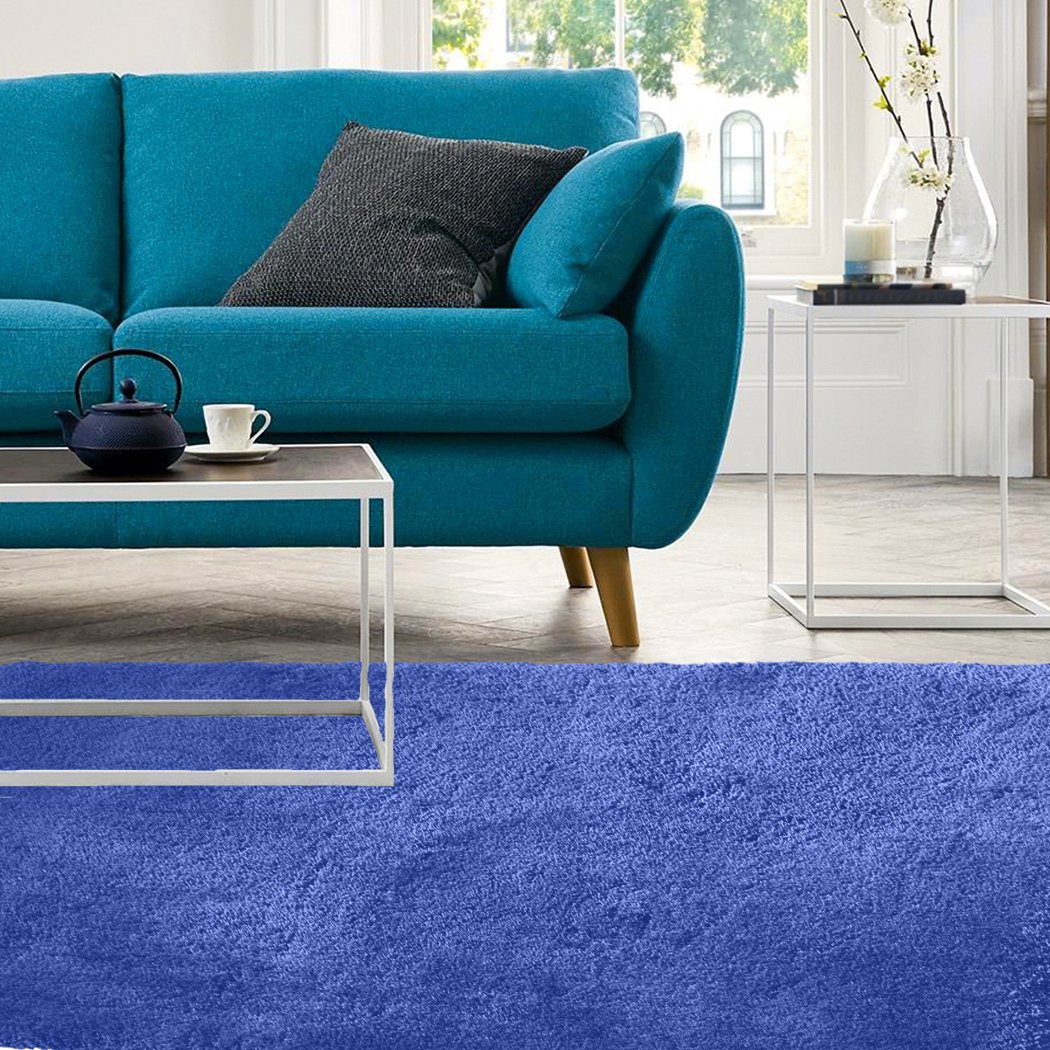 Ultra Soft Anti Slip Rectangle Plush Shaggy Floor Rug in Blue, featuring a thick pile and non-slip backing, ideal for home decor.