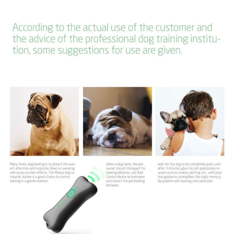 Ultrasonic Automatic Dog Barking Device in a handheld design, featuring a sleek surface with oil spray and night reflection for easy visibility.