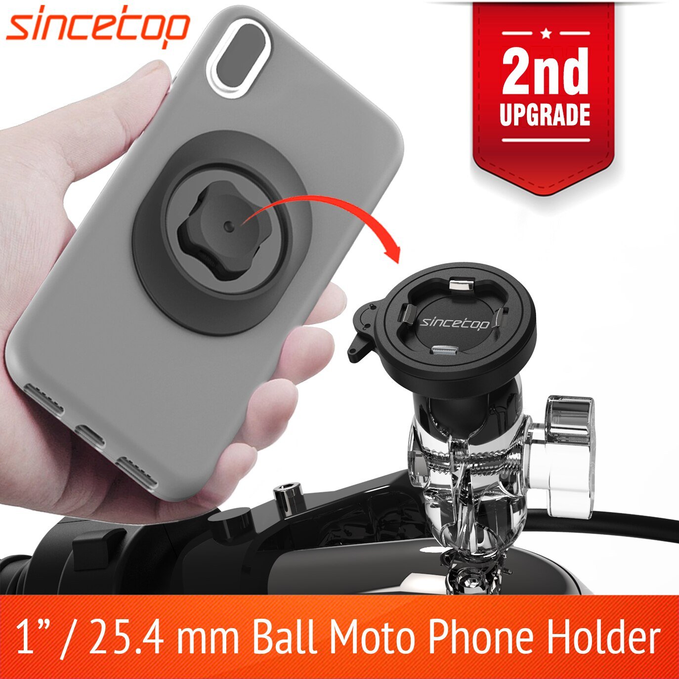 Universal 1 Inch Ball Motorcycle Phone Holder mounted on a bike handlebar, securely holding a smartphone in place.