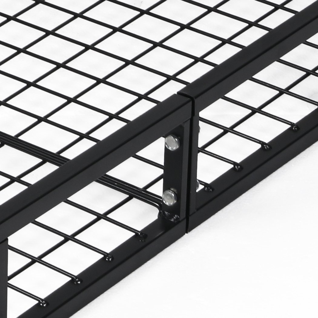 Universal Roof Rack Basket made of heavy-duty powder-coated steel, designed for luggage storage on vehicles, featuring a wind deflector and spacious design.