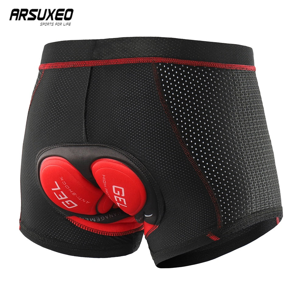 Upgrade Cycling Underwear Pro 3D Gel Pad MTB Shorts in red and black, designed for men's comfort during cycling with breathable and quick-dry fabric.