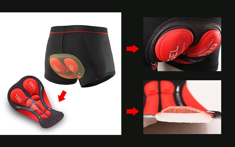 Upgrade Cycling Underwear Pro 3D Gel Pad MTB Shorts in red and black, designed for men's comfort during cycling with breathable and quick-dry fabric.