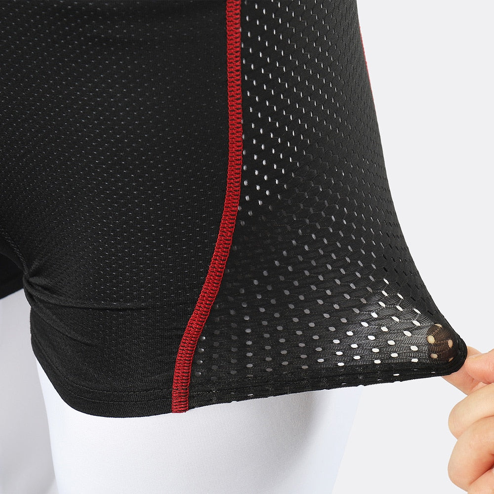 Upgrade Cycling Underwear Pro 3D Gel Pad MTB Shorts in red and black, designed for men's comfort during cycling with breathable and quick-dry fabric.