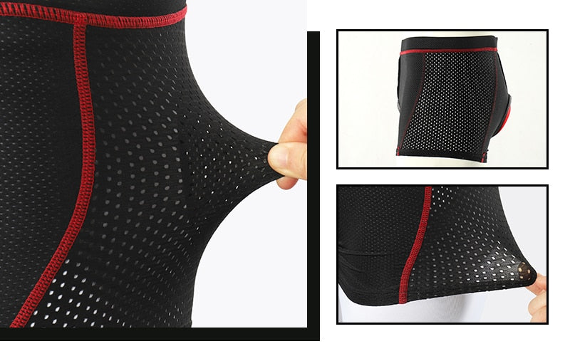 Upgrade Cycling Underwear Pro 3D Gel Pad MTB Shorts in red and black, designed for men's comfort during cycling with breathable and quick-dry fabric.