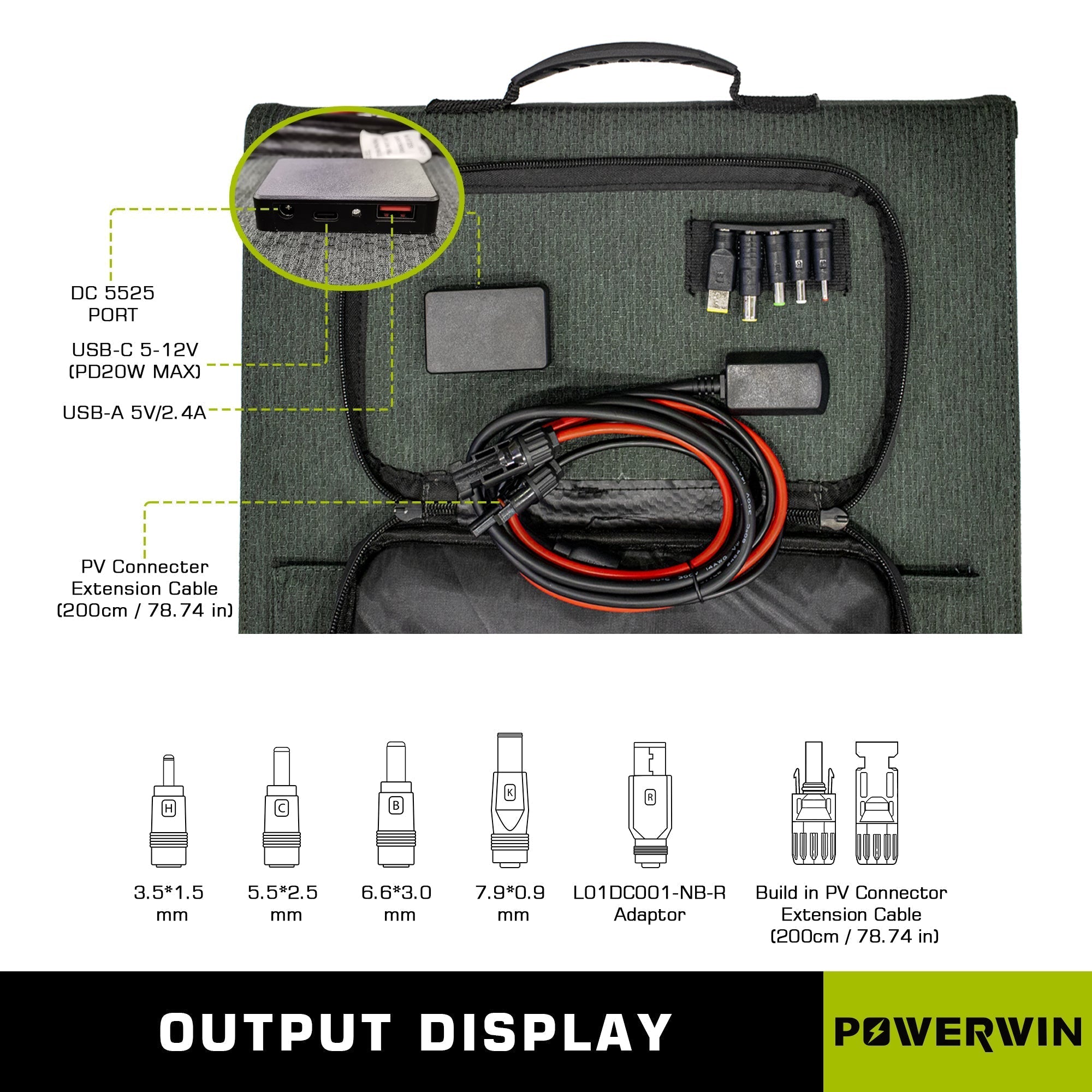 US POWERWIN Foldable Solar Panel PWS110 4 Pack 440W, showcasing four solar panels with adjustable brackets for optimal sunlight absorption.