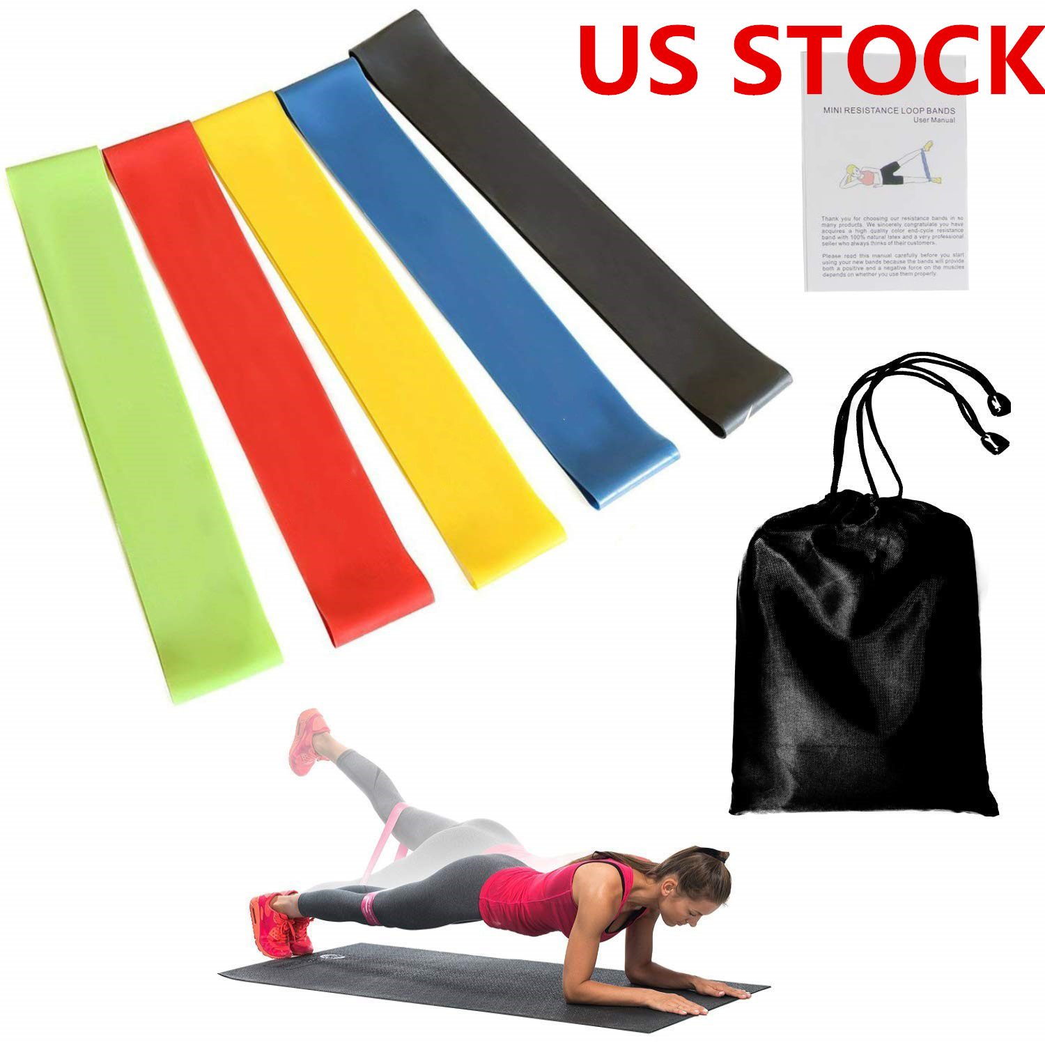 A set of 5 resistance bands in various colors, showcasing different resistance levels for versatile workouts.