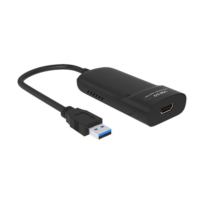 USB 3.0 to HDMI Adapter with a robust built-in cable, designed for connecting multiple displays to PCs.