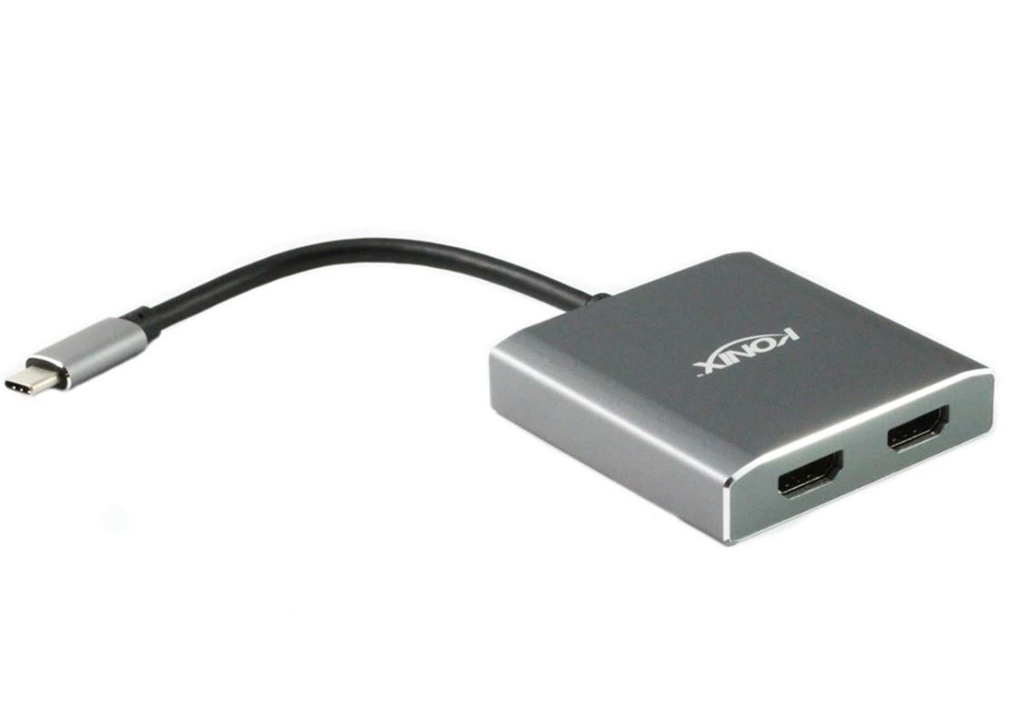 USB 3.1 Type-C Male to Dual HDMI® Converter, 20cm length, featuring nickel-plated connectors for enhanced signal transfer.