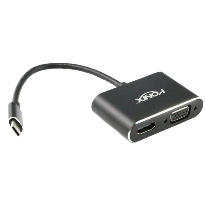 USB 3.1 Type-C Male to VGA and HDMI Converter, 20cm long with nickel-plated connectors for high-quality signal transfer.