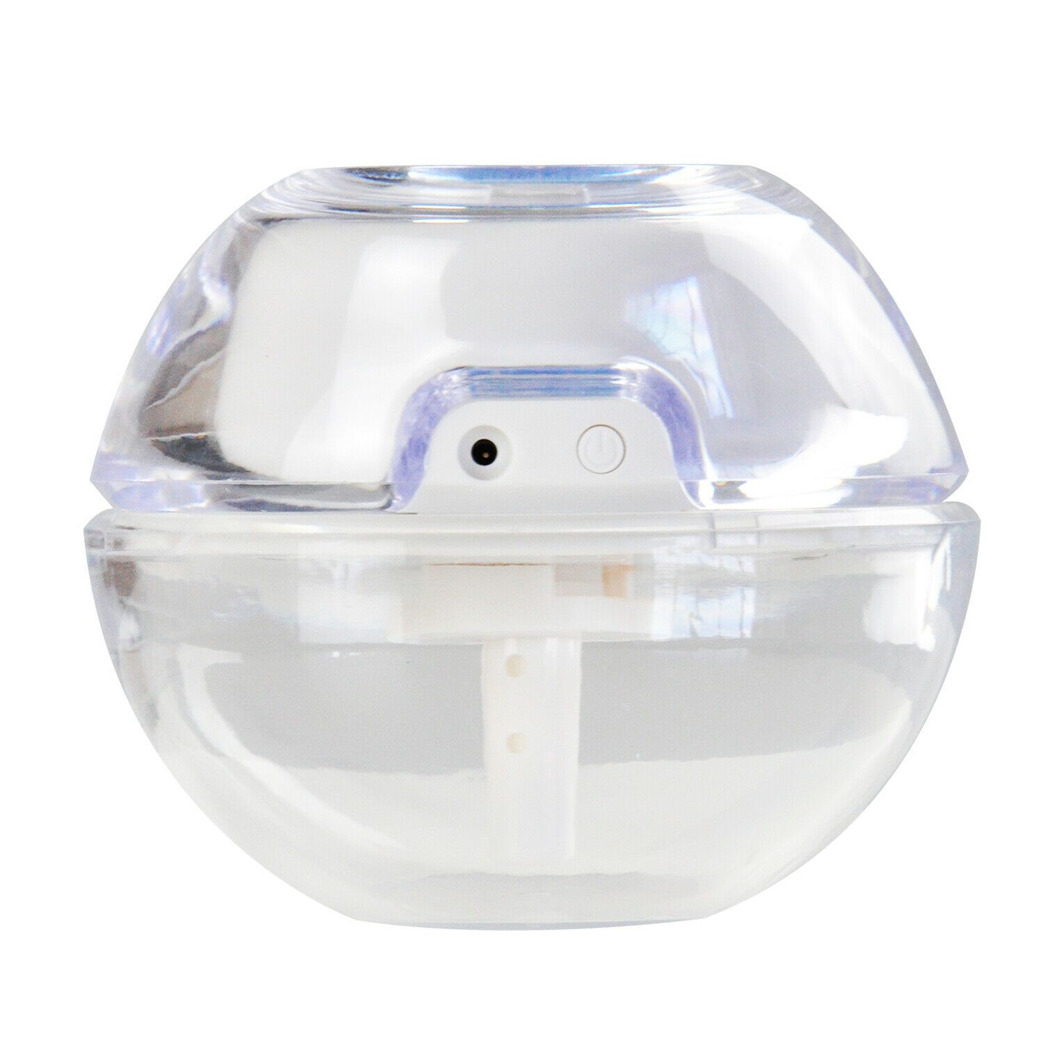 USB Air Humidifier with ultrasonic mist and LED nightlight, featuring a compact design and warm color illumination.