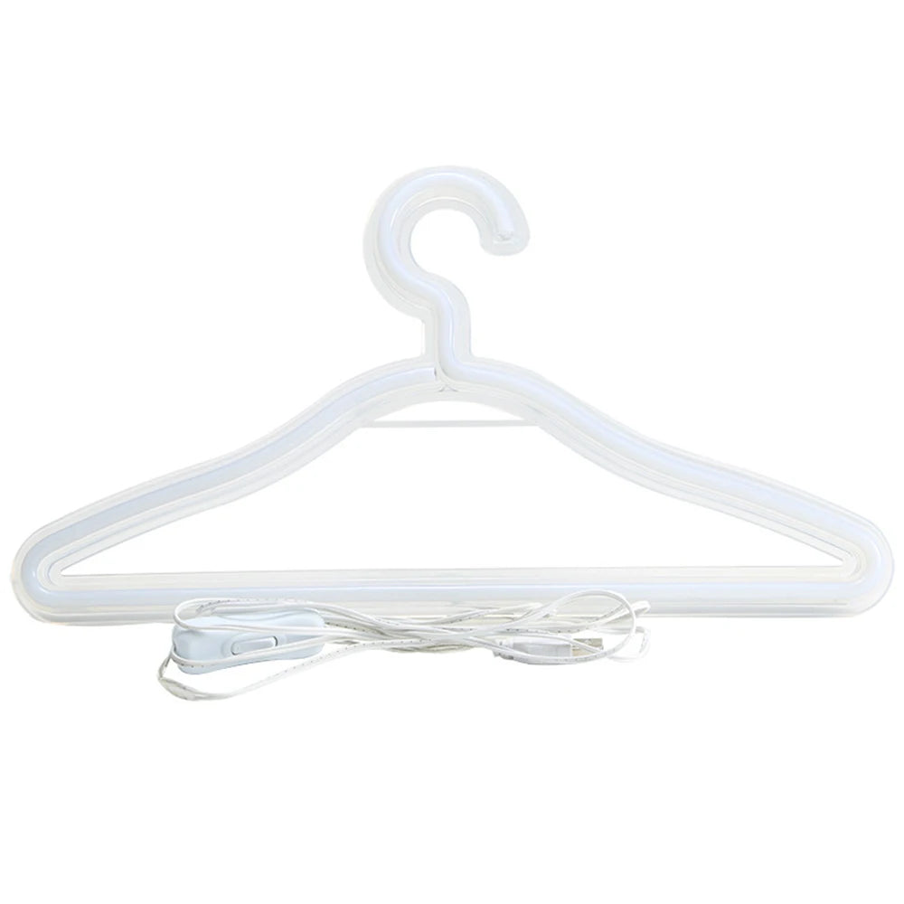 USB LED Neon Light Hanger in vibrant colors, showcasing a stylish coat hanger design with transparent acrylic backing.