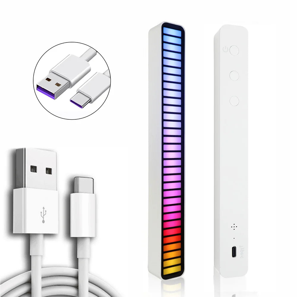 USB Smart Light Bars in a stylish setting, showcasing vibrant RGB colors and sound-activated features.