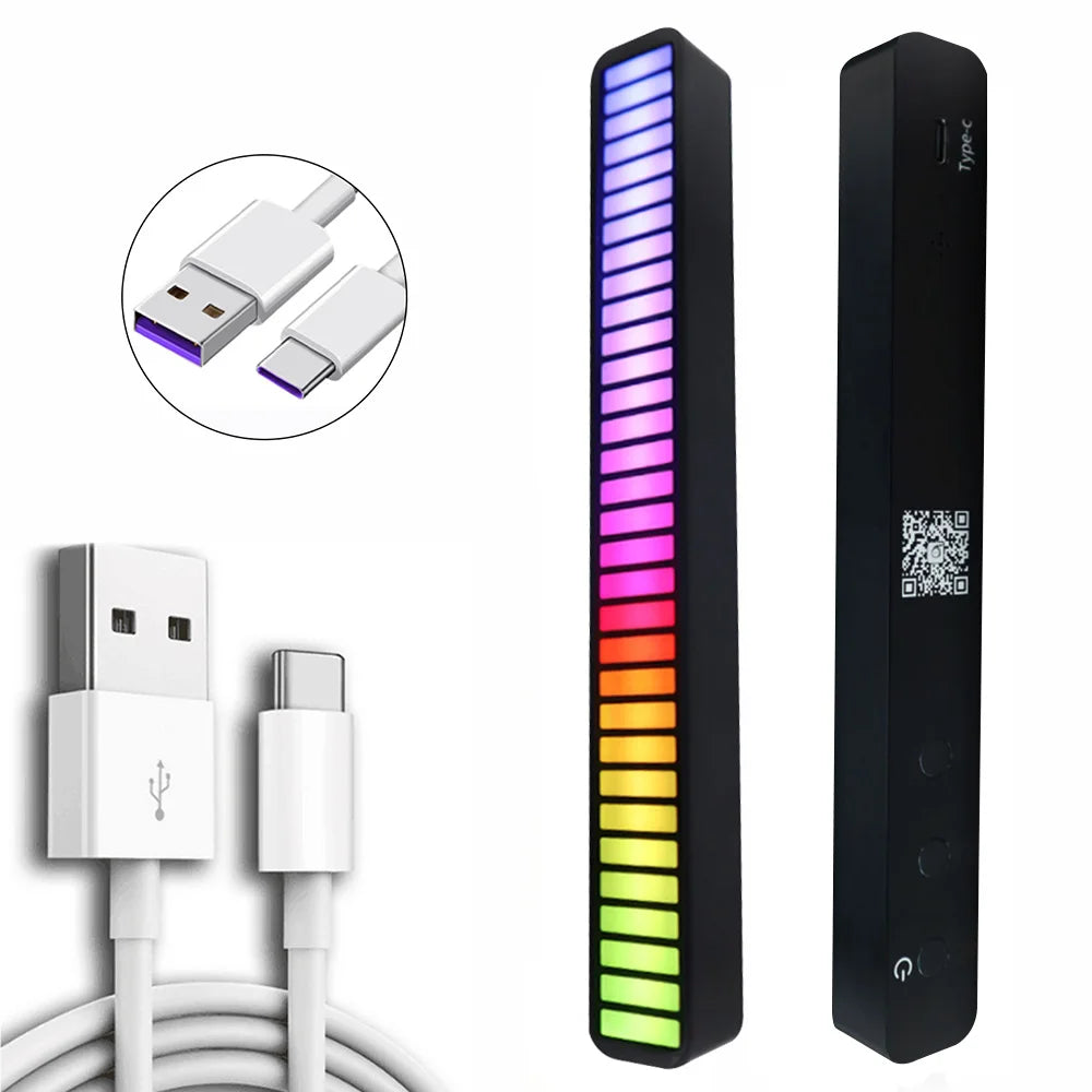 USB Smart Light Bars in a stylish setting, showcasing vibrant RGB colors and sound-activated features.