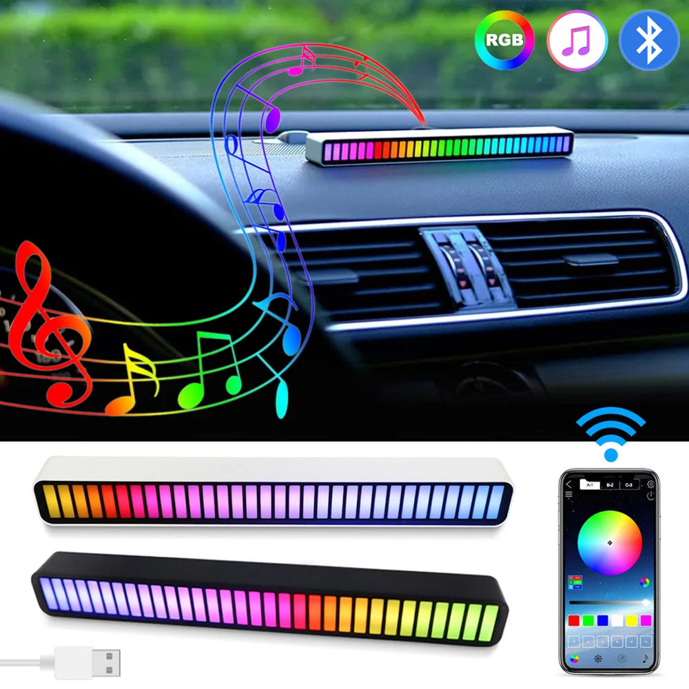 USB Smart Light Bars in a stylish setting, showcasing vibrant RGB colors and sound-activated features.