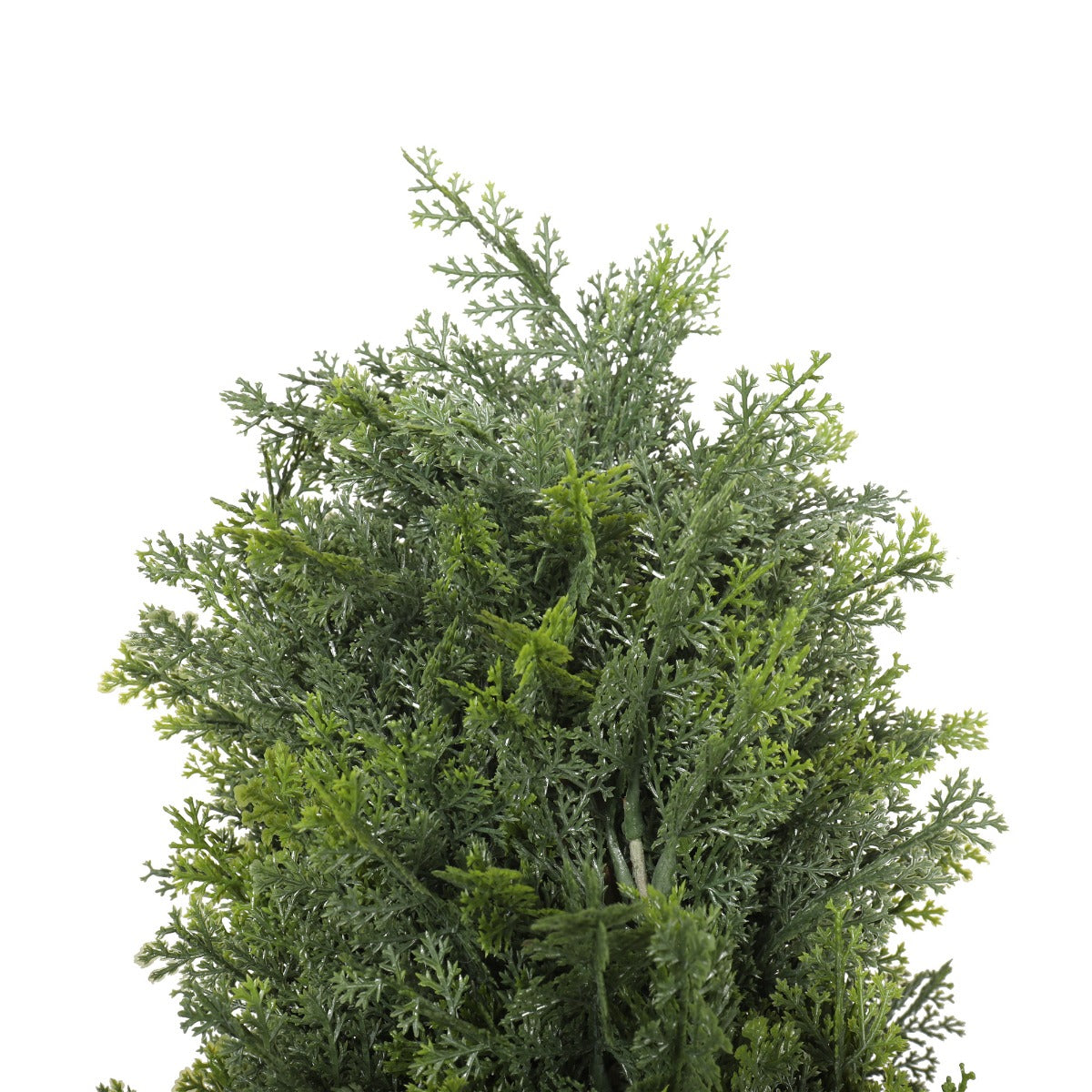 A tall 2.1m UV resistant artificial cypress pine tree with over 3100 realistic leaves in a standard black pot, showcasing a vibrant two-tone green color.