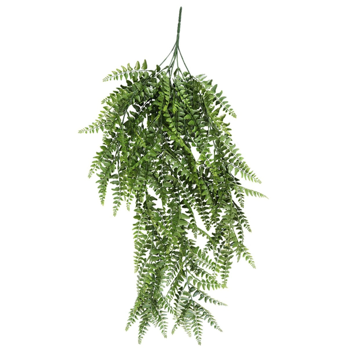 A lush, realistic UV Resistant Dense Hanging Fern measuring 90cm, perfect for indoor and outdoor decor, showcasing vibrant green leaves.