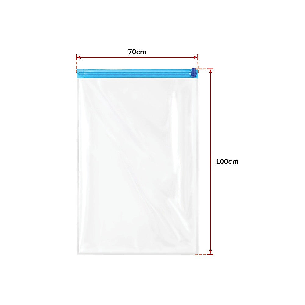 A set of 12 vacuum bags for clothes, showcasing their compact design and zip slider seal for airtight storage.