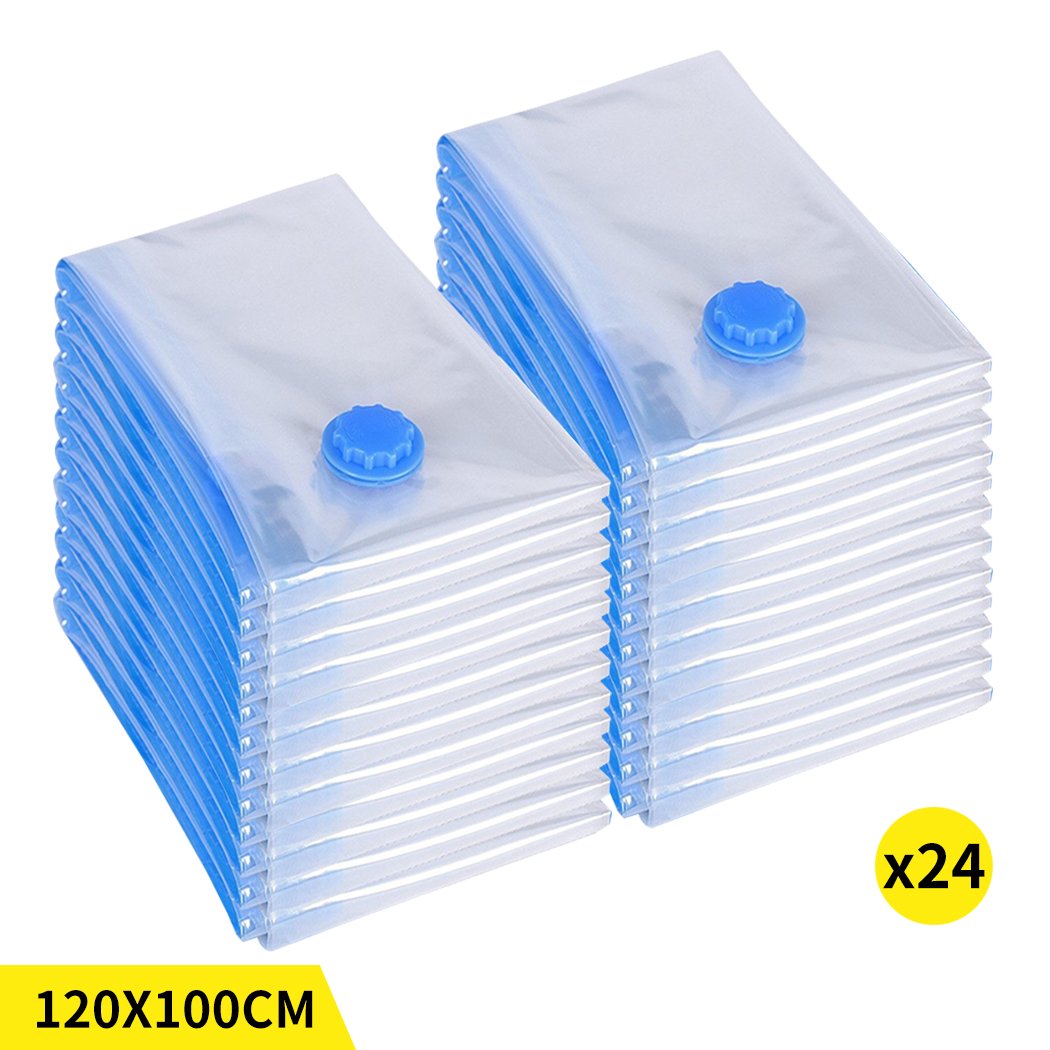 A set of transparent vacuum storage bags with an air pump, ideal for compressing clothes and quilts to save space.