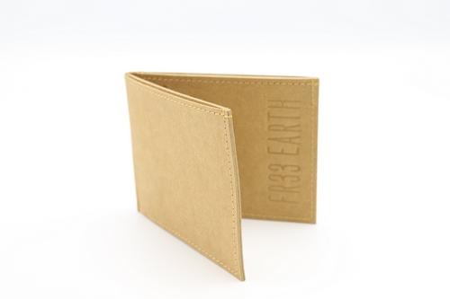 Camel brown vegan wallet made from durable German Kraft Paper, featuring a slim design, card slots, and a secret coin pouch.