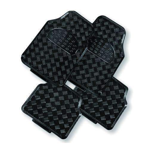 VENOM 4-Piece Car Mat set in black with aluminium look, featuring anti-slip backing and modern design for vehicle interiors.