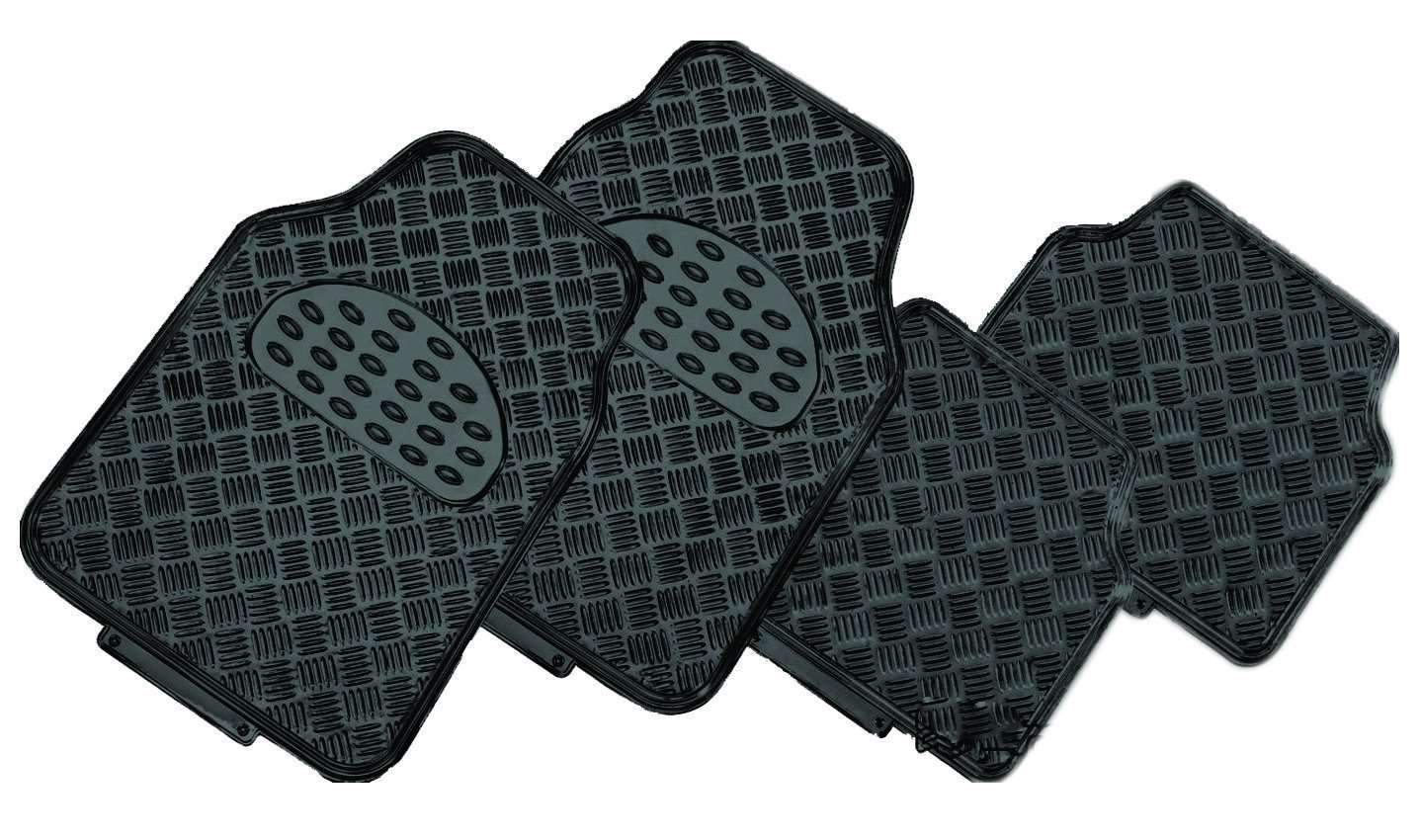 VENOM 4-Piece Car Mat set in black with aluminium look, featuring anti-slip backing and modern design for vehicle interiors.