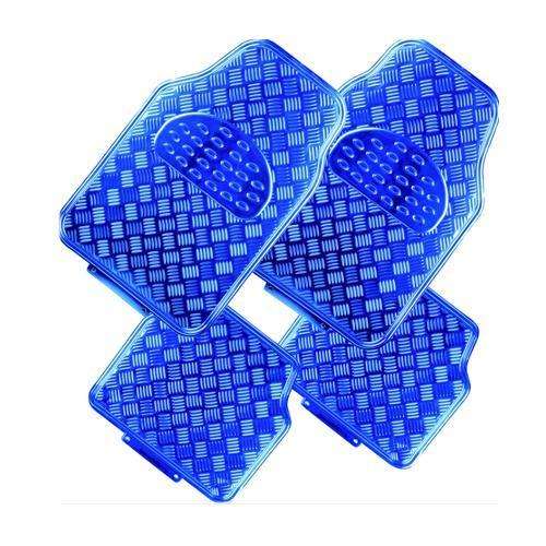 VENOM 4-Piece Car Mat set in blue with aluminium look, featuring anti-slip backing and designed for easy cleaning.