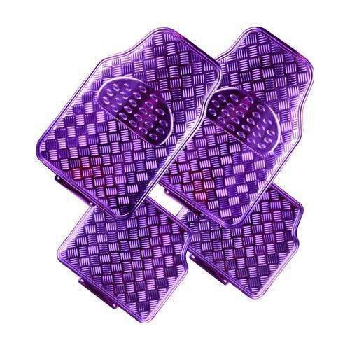 VENOM 4-Piece Car Mat set in purple with an aluminium look, featuring anti-slip backing and designed for easy cleaning.