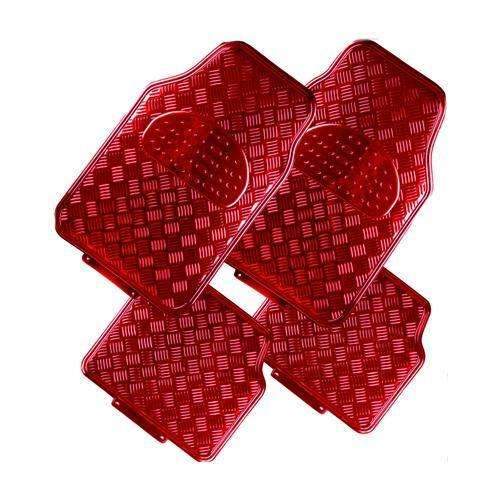 VENOM 4-Piece Car Mat set in vibrant red with an aluminium look, featuring anti-slip backing for safety and easy cleaning.