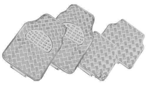 VENOM 4-Piece Car Mat set in Silver with an aluminium look, featuring anti-slip backing and designed for modern vehicles.