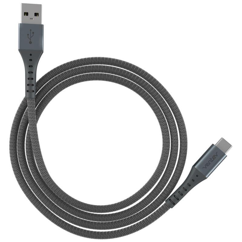 VENTEV USBA-USBC 10ft Gray cable showcasing its length and durable design.