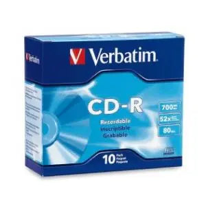 VERBATIM CD-R 700MB discs in a slim case, showcasing the packaging and disc design.