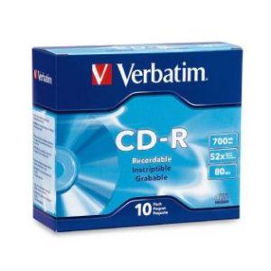 VERBATIM CD-R 700MB discs in a slim case, showcasing the packaging and disc design.