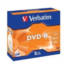 VERBATIM DVD-R 4.7GB discs in a jewel case, showcasing the packaging and product details.