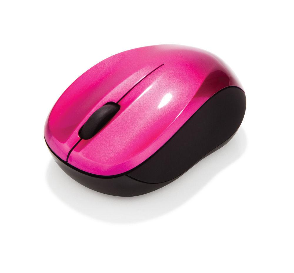 Verbatim GO Nano Pink Mouse showcasing its sleek design and textured grip, ideal for comfortable wireless navigation.