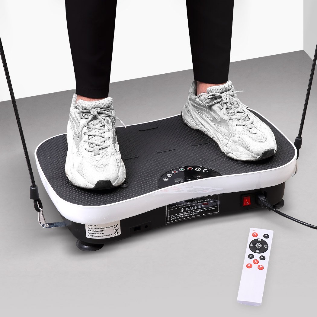 Vibration Machine with LED display and resistance bands, designed for full body workouts and muscle activation.