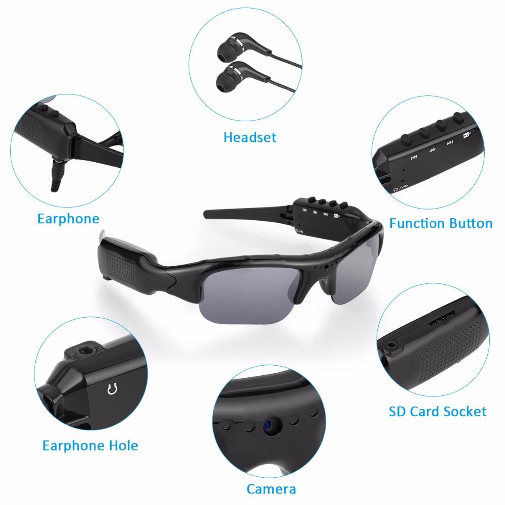 Action Jackson HD Video Recording Sunglasses with MP3 Player, featuring polarized lenses and a sleek design for outdoor adventures.