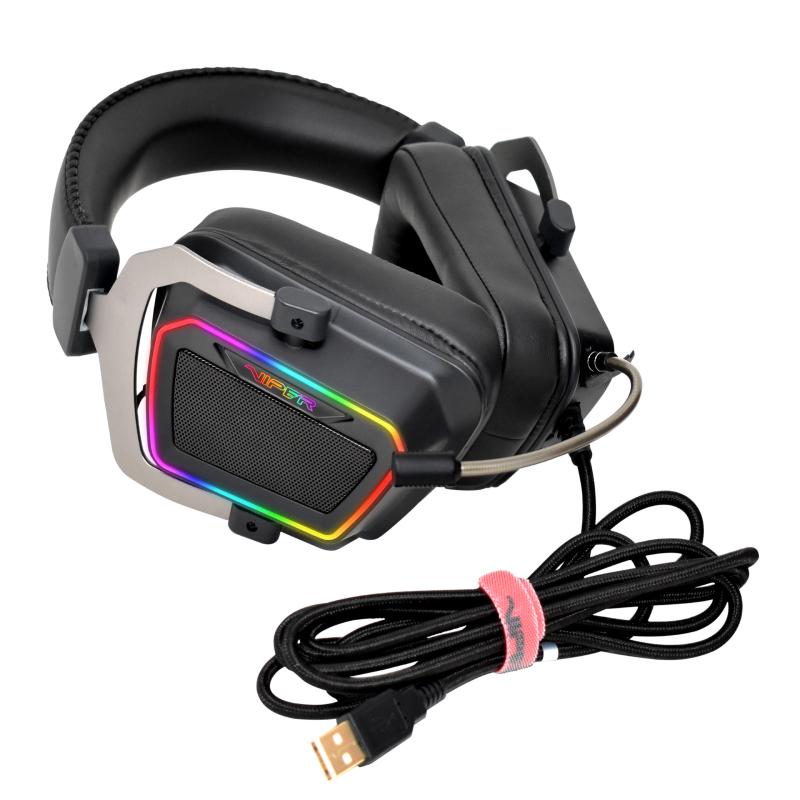 VIPER V380 Vir7.1 RGB Headset showcasing RGB lighting and adjustable microphone.