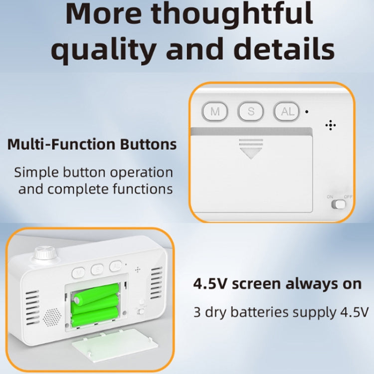 Visual Timer Alarm Clock with dual display and backlight function in white color, showcasing its sleek design and features.