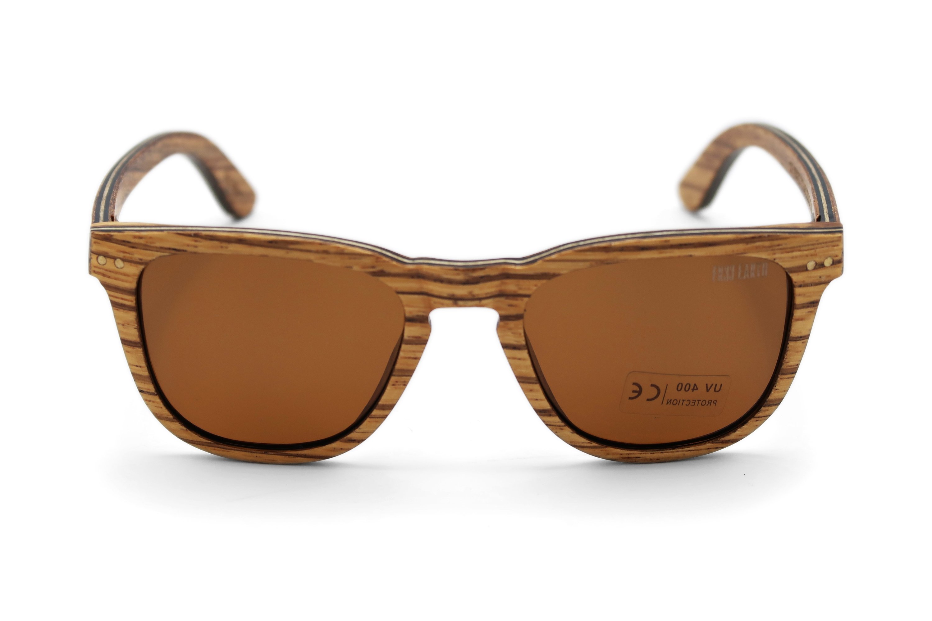 Wave Zebra Sunglasses featuring a unique zebra wood frame and polarized lenses, elegantly displayed in eco-friendly packaging.