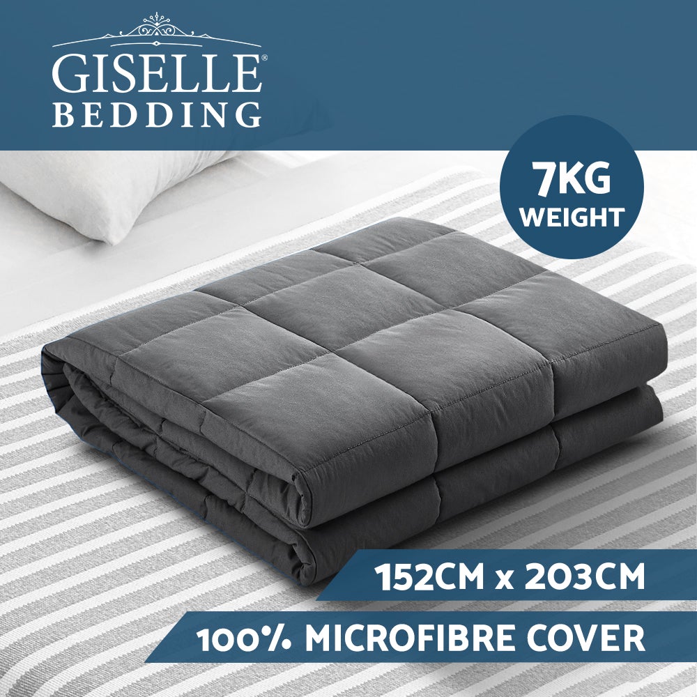 Giselle Bedding 7KG Weighted Blanket with microfibre cover in dark grey, showcasing its soft texture and durable stitching.