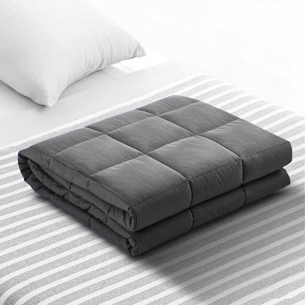 Giselle Bedding 7KG Weighted Blanket with microfibre cover in dark grey, showcasing its soft texture and durable stitching.