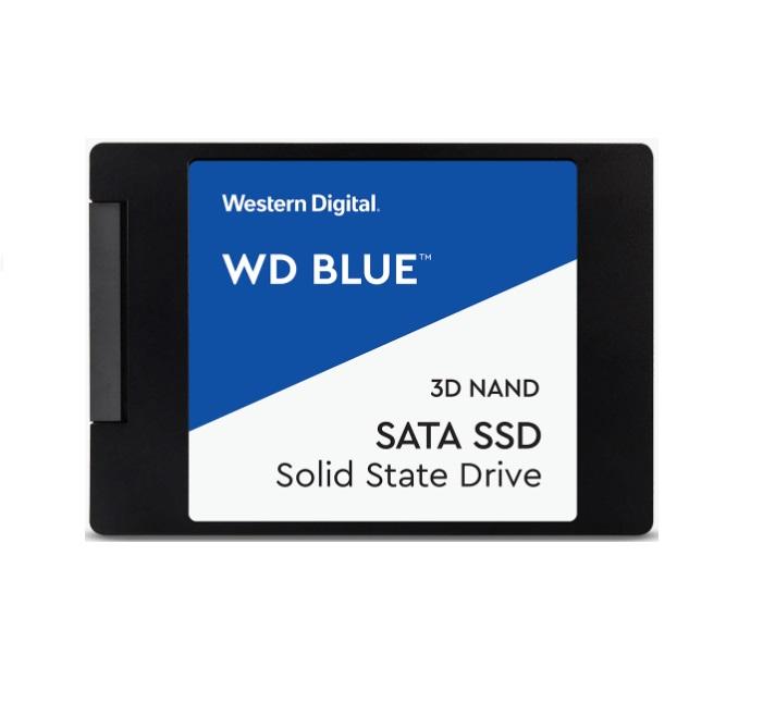 Western Digital WD Blue 2TB 2.5' SATA SSD with sleek design and specifications highlighted.