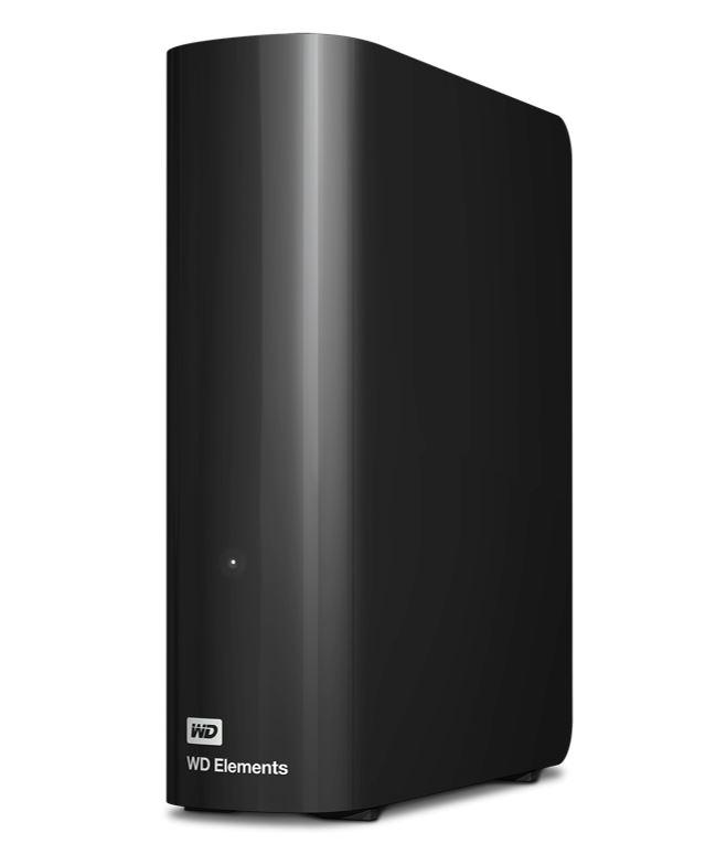 Western Digital WD Elements 2TB USB 3.0 External Hard Drive in black, showcasing its compact design and USB connectivity.