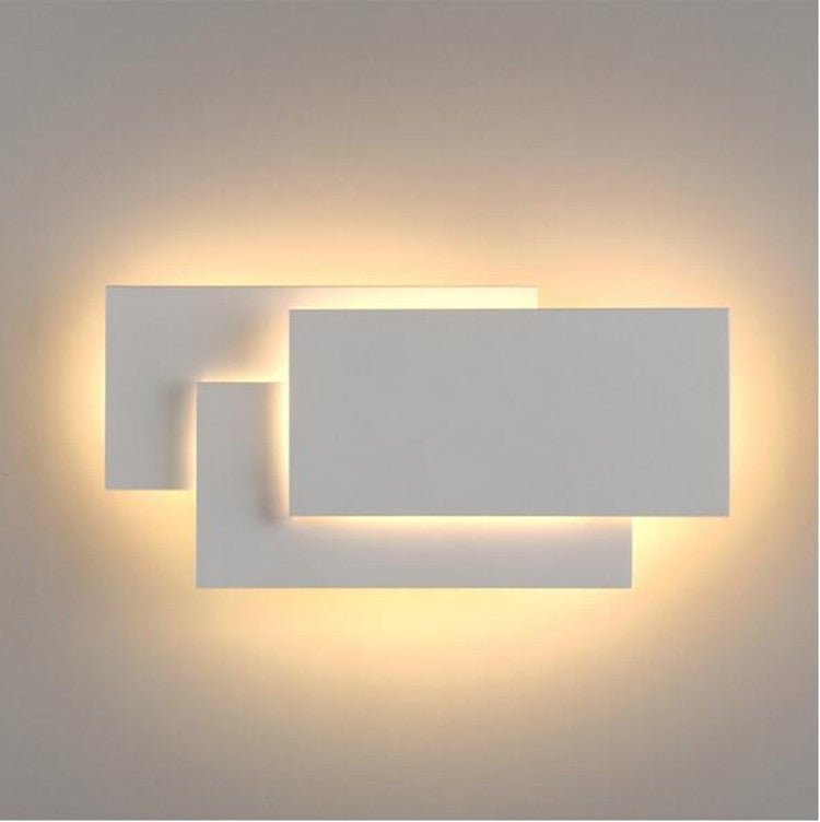 White square 18W LED wall lamp designed for bedrooms and living rooms, featuring a sleek aluminum shade and compact dimensions.