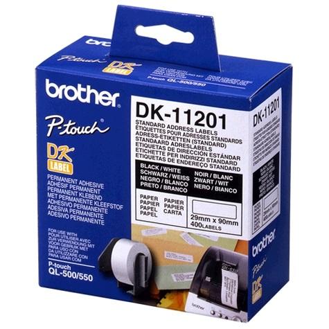 Roll of white standard address labels, 29mm x 90mm, 400 labels per roll, designed for Brother printers.